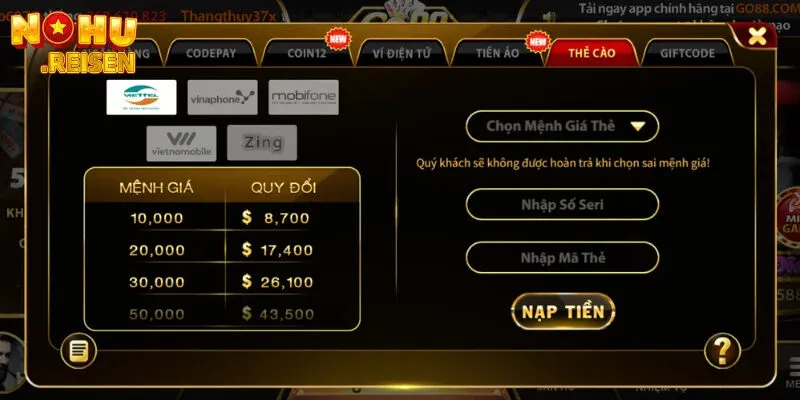 Go88 Thẻ cào điện thoại