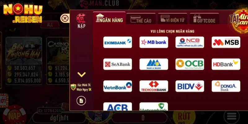 Hướng dẫn nạp/rút tiền tại ManClub an toàn và tiện lợi 3 Hướng dẫn nạp tiền ManClub