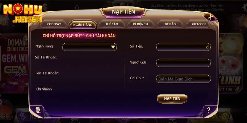 Nạp tiền vào tài khoản GemWin